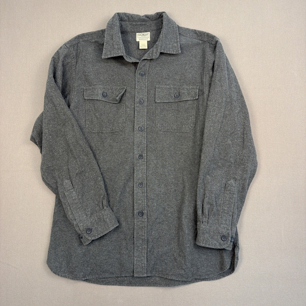 LL Bean Vintage Chamois Cloth Shirt Mens Large Gray Thick Heavy 100% Cotton